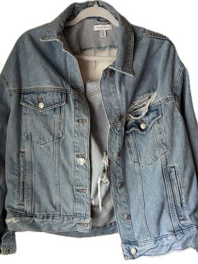 Topshop Light Wash Distressed Denim Jacket - Blue